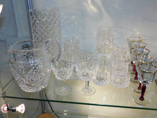 Two Waterford Crystal sherry glasses, a Waterford