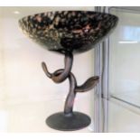 A decorative glass tazza with polished bowl & bron