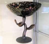 A decorative glass tazza with polished bowl & bron