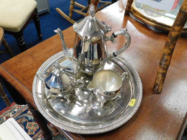 A modern silver plated coffee set
