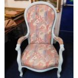 A later painted upholstered antique armchair