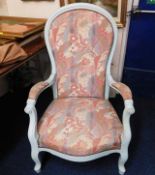 A later painted upholstered antique armchair