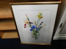 A framed Ann Gover watercolour of flower
