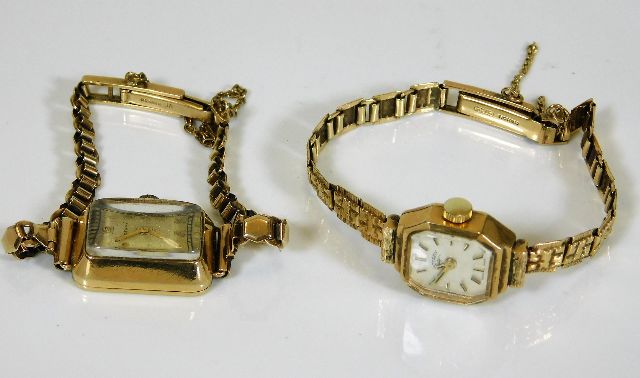 Two 9ct gold ladies watches approx. 26g inclusive