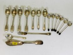 Six silver coffee bean spoons with scalloped bowls