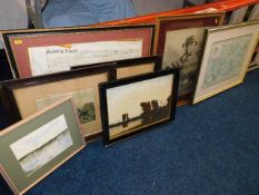 A framed indenture & a quantity of various prints