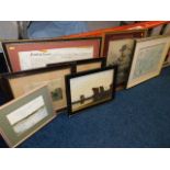 A framed indenture & a quantity of various prints