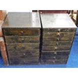 Two stained chests of collectors style drawers eac