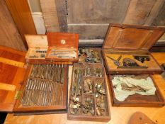 Numerous Edwardian boxes of tool bits, parts & fit