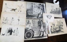 A quantity of mostly antique pen & ink sketches