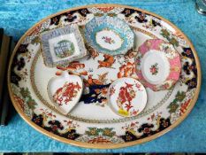 Three small Royal Albert dishes, a meat dish & two