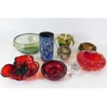 A Whitefriars glass bowl & other art glass items i