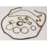 A quantity of mixed 9ct gold & yellow metal items,