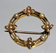 An Edwardian antique 15ct gold pearl brooch 2.5g