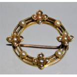 An Edwardian antique 15ct gold pearl brooch 2.5g