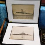 Two framed photographic prints of warships - HMS H