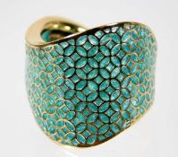 An 18ct Pique A Jour enamelled designer ring size