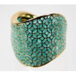 An 18ct Pique A Jour enamelled designer ring size