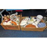Two boxes of sundry ceramic items including Staffo