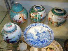 Four Chinese porcelain ginger jars, two lacking co
