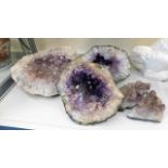 Three large amethyst geodes & two smaller pieces