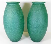 A pair of large decorative glass vases 13in high.