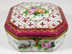 A Limoges hand painted porcelain jewellery casket