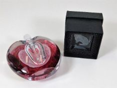 A glass heart shaped scent bottle & a boxed glass