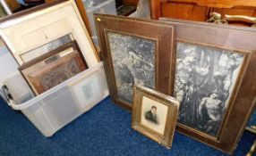 Two 19thC. oak framed prints & other pictures & pa