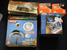 Five boxed tools & related items including a route