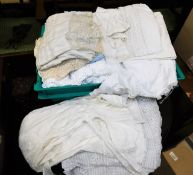 A boxed quantity of vintage linen including christ
