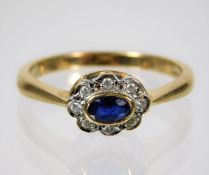 A 9ct gold sapphire & diamond ring size T 3.6g