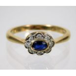 A 9ct gold sapphire & diamond ring size T 3.6g