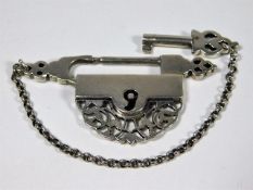 An early Victorian silver padlock with key