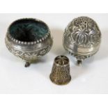 A silver pepper pot & salt, probably Burmese twinn