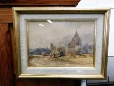 A small gilt framed watercolour of rural village s