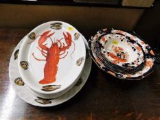 A set of six lobster plates & serving dish twinned