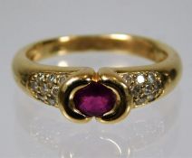 A yellow metal ring, tests as 18ct gold, set with