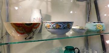 A Clarice Cliff Rhodanthe bowl, a Honiton pottery