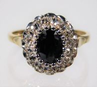 A 9ct gold diamond & sapphire ring size N 3.3g