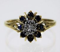 A 9ct gold sapphire & diamond ring size N 1.5g