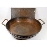 A large heavy gauge 19thC. riveted copper pan appr