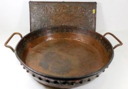A large heavy gauge 19thC. riveted copper pan appr
