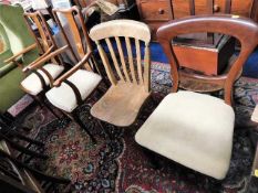 A pair of Edwardian carvers, an elm farmhouse chai