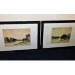 A pair of framed John Fullwood etchings image size