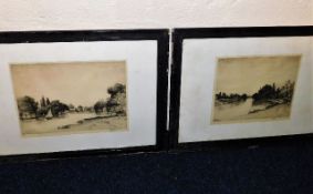 A pair of framed John Fullwood etchings image size