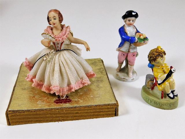 A Dresden "Peppi" ballerina with original box, som