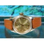 A ladies 14ct gold Rolex Oyster Perpetual wristwatch with original inner & outer box & diamond set n