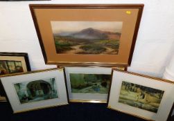 Three William Russell Flint prints & a moorland wa