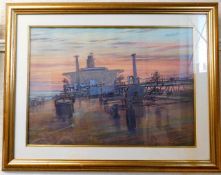 A Lincoln Rowe pastel of tanker at sea